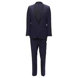 Saint Laurent-Saint Laurent wool satin shawl collar tux blazer-Blue,Navy blue