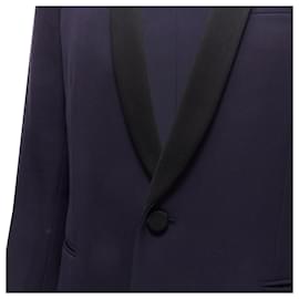 Saint Laurent-Saint Laurent wool satin shawl collar tux blazer-Blue,Navy blue
