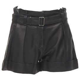 Shorts de papel com cinto de couro Theory e punhos dobrados Preto