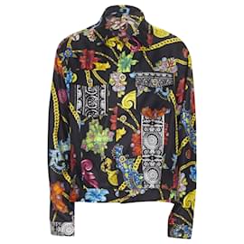 Versace-Versace silk crystal Medusa button jacket-Black