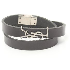 Pulseira de couro e aço inoxidável Yves Saint Laurent Preto