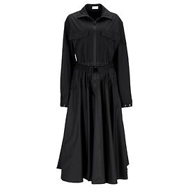 Moncler Midikleid mit halbem Reißverschluss und Gürtel aus schwarner Polyamid Schwarz