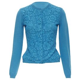Valentino Garavani Strickjacke aus Wolle und Kaschmir mit floraler Spitze Blau