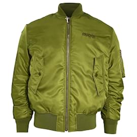 Gucci- Gucci Logo-Embroidered Bomber Jacket with Pockets in Green Polyamide -Green
