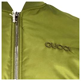 Gucci- Gucci Logo-Embroidered Bomber Jacket with Pockets in Green Polyamide -Green
