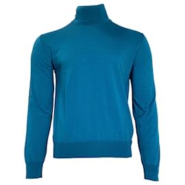 Valentino Garavani- Valentino Garavani Knitted Turtle Neck Sweater in Blue Wool-Blue