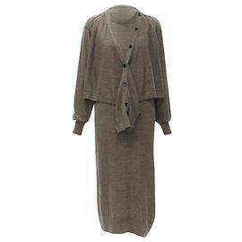 Robe pull cardigan en mélange de laine mérinos Lemaire Marron