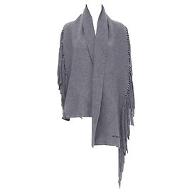 Burberry wool cashmere solid felted knitted overstitching scarf Grey