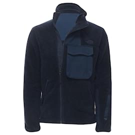 The North Face-North Face fleece patch pocket asymmetric zip up jacket-Blue,Navy blue