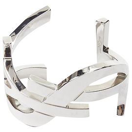 Bracciale a manica con logo monogramma YSL Saint Laurent Cassandre Argento Metallico