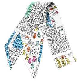 Hermès Hermes Silk Twilly PANTIN CITY Scarf White