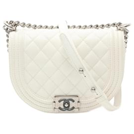 Chanel-Chanel Small Boy Messenger Bag Leather-White