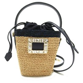Roger Vivier Leder Raffia 2-Wege Schultertasche Braun Beige