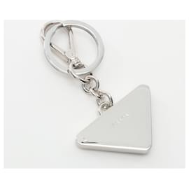 Prada-Prada Saffiano Leather Metal Triangle Logo Keychain-Black