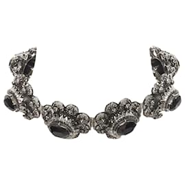Alexander Mcqueen-Alexander McQueen Rose Choker gunmetal silver jewel choker necklace-Silvery,Metallic