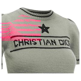 Dior-Christian Dior Cashmere Logo Puff Sleeve Crop Sweater-Pink