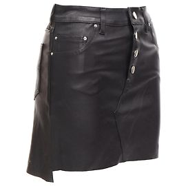 Amiri Genuine Leather High Low Back Pockets Mini Skirt Black