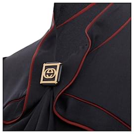 Gucci-Gucci silk GG logo charm piped top-Black
