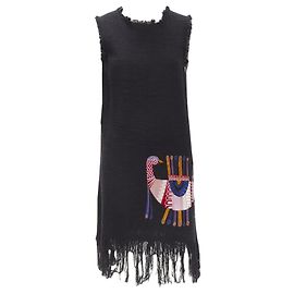 Vestido curto em tweed MSGM com bordado étnico de pássaros Preto