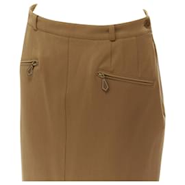 Hermès-Hermes wool blend leather Sellier zipper pocket pencil skirt-Brown