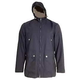Brunello Cucinelli-Veste parka à capuche zippée Brunello Cucinelli avec poches en polyamide bleu marine-Bleu,Bleu Marine