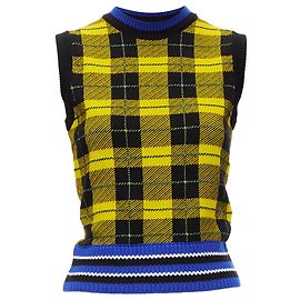 Wollmischung Weste mit Punk-Tartan-Muster und Webbesatz von Versace Gelb