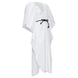 Roland Mouret-Roland Mouret Lange Needlepoint Poplin Leather Cord Belt Dress-White