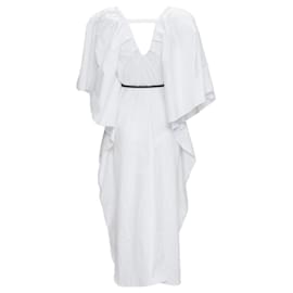 Roland Mouret-Roland Mouret Lange Needlepoint Poplin Leather Cord Belt Dress-White
