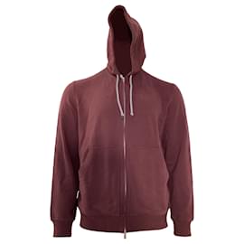 Brunello Cucinelli-Hoodie zippé Brunello Cucinelli en coton bordeaux-Rouge,Bordeaux
