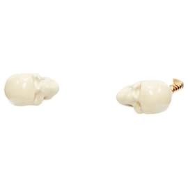 Alexander Mcqueen-Alexander Mcqueen Enamel Double Skull Gold Tone Cuff Bangle-White,Cream