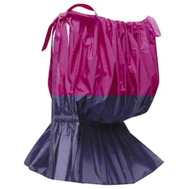 Alexander Mcqueen-Alexander McQueen fchia crinkled bow tie shoulder peplum top-Pink