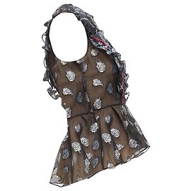 Top peplum com babados em jacquard com acabamento em veludo Erdem Preto