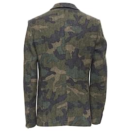 Valentino Garavani-Valentino Camouflage Print Herringbone Wool Blazer Jacket-Green
