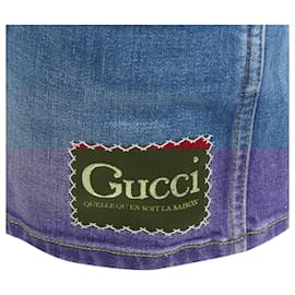 Gucci-Gucci Cotton Blend GG Logo Patch Wide Leg Mid Rise Shorts-Blue