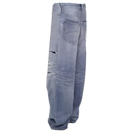 Balenciaga-Balenciaga Trompe Loeil Jean Printed Wide Leg Sweatpants-Blue