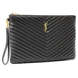 Yves Saint Laurent-Saint Laurent Leather Clutch Bag 440222-Black
