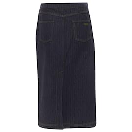 Fendi-Fendi graphic flocked velvet indigo denim midi skirt-Blue
