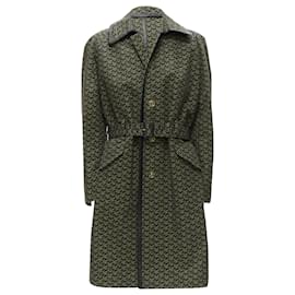 Versace-Versace La Greca graphic leather Medusa Mac trench coat-Green