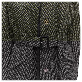 Versace-Versace La Greca graphic leather Medusa Mac trench coat-Green