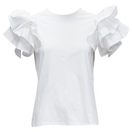 Camiseta de algodão com mangas de babados Alexander McQueen Branco