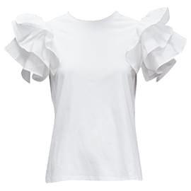 Alexander Mcqueen-Alexander McQueen cotton ruffle sleeve crew neck t-shirt-White