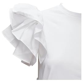 Alexander Mcqueen-Alexander McQueen cotton ruffle sleeve crew neck t-shirt-White