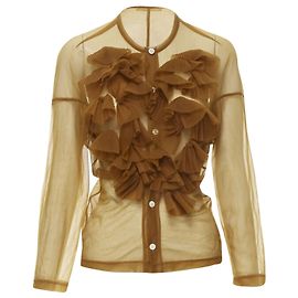 Comme Des Garcons sheer pleated ruffle button shirt Brown