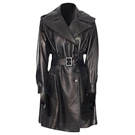 Dolce & Gabbana-Dolce & Gabbana nappa leather double breasted silver buckle belt coat-Brown
