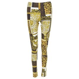 Calça legging elástica com estampa Barocco mosaico Versace Dourado Metálico