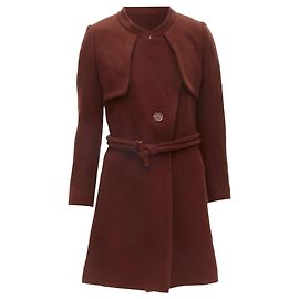 Chloé Chloe brick wool toggle belt long coat Brown