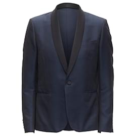 Saint Laurent-Saint Laurent metallic textu satin shawl tuxedo blazer-Blue,Navy blue