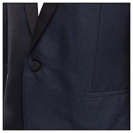 Saint Laurent-Saint Laurent metallic textu satin shawl tuxedo blazer-Blue,Navy blue