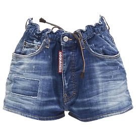 Shorts in denim bloomer con cordoncino e etichetta logo Dsquared2 Blu