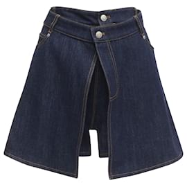 Alexander Mcqueen-Alexander McQueen denim double waistband logo patch shorts-Blue